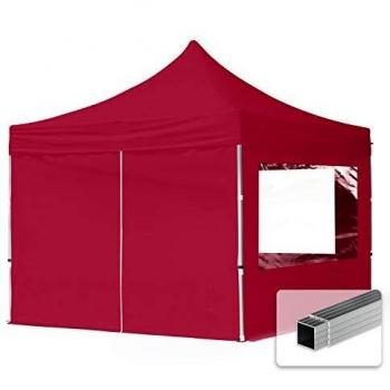 Carpa Plegable Toolport 3x3m con Laterales de Aluminio y Techo Repelente al Agua, Color Rojo, Ideal para Jardines y Eventos