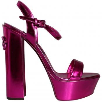 Dolce & Gabbana Fuchsia Leather Platform Logo Keira Sandals - EU40/US10
