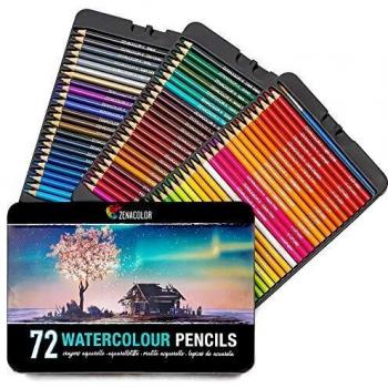 72 Lapices Acuarelables Zenacolor con Pincel y Maletin de Metal Zenacolor - Kit de Lápices de Colores - 72 Colores Únicos - Coloreado para Adultos, Artistas Principiantes y Expertos