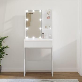 Tocador con LED blanco 60x40x140 cm - Mueble de tocador moderno con iluminación LED integrada, dimensiones de 60 cm de ancho, 40 cm de profundidad y 140 cm de altura, acabado en color blanco