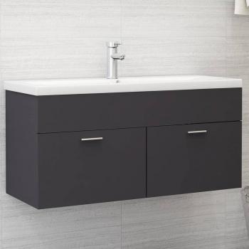 Gabinete de madera de ingeniería con lavabo gris integrado, diseño de múltiples capas