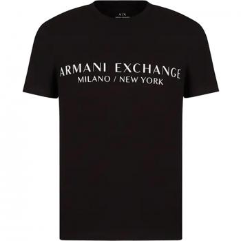 Armani Exchange Camiseta Negra para Hombre con Logo Clásico, Cuello Redondo, Algodón Elastizado, Ajuste Regular, Talla XL