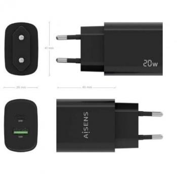 Cargador de Pared Aisens A110-0755/ 1xUSB Tipo-C/ 1xUSB/ 20W