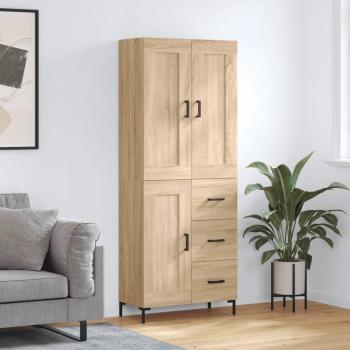 Aparador alto de madera contrachapada color roble 69,5x34x180 cm