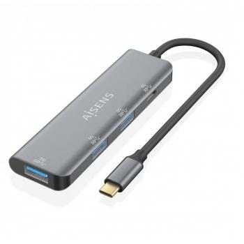 Aisens Hub USB 3.2 GEN1 5G USB-C - Concentrador de Conexión USB Tipo-C con 3 Puertos USB-A, Puerto USB-C y Cable de 15cm - Color Gris