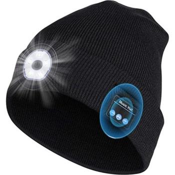 Gorro de punto con luz LED y Bluetooth 5.0, altavoces estéreo integrados, recargable por USB para deportes al aire libre