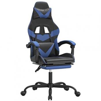 Silla Gaming con Reposapiés Cuero Sintético Negro Azul