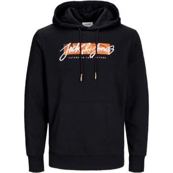 Sudadera con capucha Jack & Jones Tiley negra para hombre, mangas largas, bordado frontal