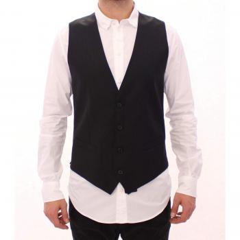 Dolce & Gabbana Black Striped Wool Single Breasted Vest - IT48 | M