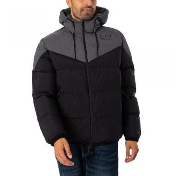 EA7 Athletic Colorblock Hooded Jacket - Black/Grey - Men's Size L