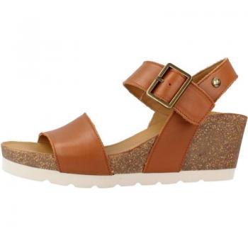 Sandalia con cuña para mujer Panama Jack Vega B2 en color camel, fabricada en napa de cuero