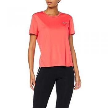 NIKE W NK Miler Top SS Camiseta de Manga Corta, Mujer, Ember Glow/Reflective silv, L