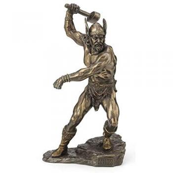 Estatuilla Decorativa de Resina Thor Dios Nórdico - Signes Grimalt By Sigris, Acabado Antic Line, Altura 27 cm, Figura en Bronce 23703