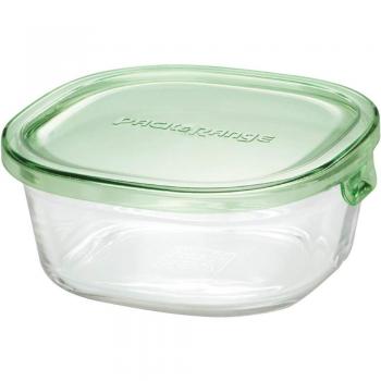 Contenedor de Almacenamiento de Vidrio Resistente al Calor iwaki Cuadrado Verde 450ml para Arroz 1 Porción Microondas