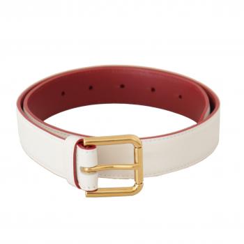 Dolce & Gabbana White Calf Leather Two-Toned Gold Metal Buckle Belt - 70 cm / 28 Inches
