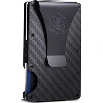 ROSSM Cartera para Hombre con Bloqueo RFID - Tarjetero Hombre Minimalista de Fibra de Carbono y Metal para Tarjetas de Crédito con Clip y Banda Elástica para Billetes