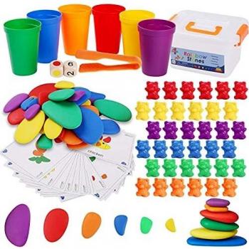 BBLIKE Juguetes Montessori 2 EN 1 Contar Osos y Arcoiris Set de Juguetes de Piedras, Juego de Combinación de Color Juguetes apilar Habilidades matemáticas y Clasificación, Juguetes Educativos 2 años