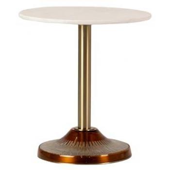 Mesa Auxiliar de Cristal y Metal con Acabado en Mármol Blanco, 50x50x57 cm