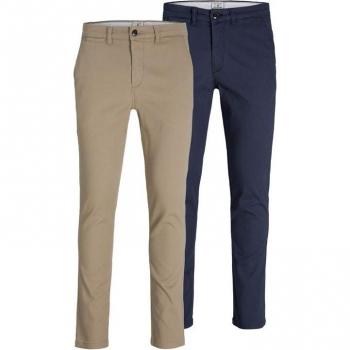 Jack & Jones Men's Slim Fit Chinos - Marco Dave 2 Pack, Beige and Navy Blue, Size 29W/32L