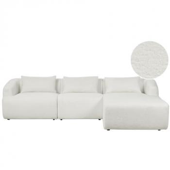 Sofá Esquinero Minimalista Moderno de 3 Plazas Izquierdo Tapizado en Bouclé Blanco con Cojines Adicionales Svansele