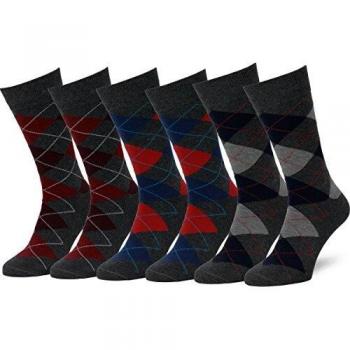 Easton Marlowe 6 PR Calcetines Estampados Hombre Argyle/Rombos - 6pk #2-8, Carbón & Rojos/Azules - 43-46 EU shoe size