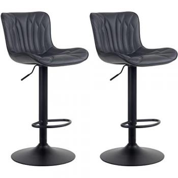 Set de 2 Taburetes de Bar Linus Regulables en Altura, Giratorios y con Respaldo en Simil Cuero Negro