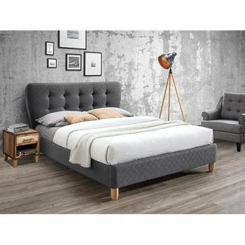 Cama de 160 x 200 cm con cabecero tapizado - Tela - Gris + Colchón - ELIDE