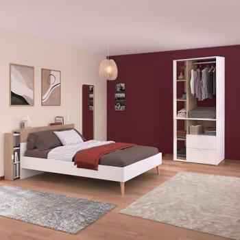 Pack de Muebles Juveniles Essence Moderno en Blanco y Roble con Cama, Cabecero, Armario y Cómoda