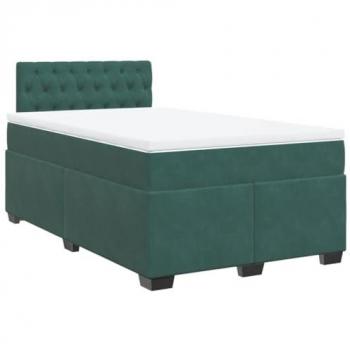 Cama Box Spring con Colchón de Terciopelo Verde Oscuro 120x190 cm