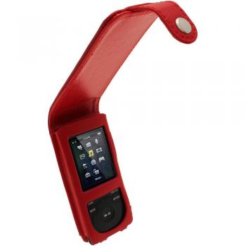 igadgitz U2090 Funda Flip Piel Compatible con Sony Walkman NWZ-E473, E474, E574, E575 MP3 Player - Rojo
