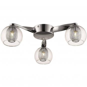 Lámpara de techo de cromo con 3 luces y diseño de malla, transparente, G9