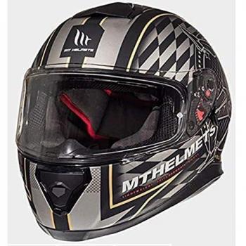 MT HELMETS 105505004 Casco para Moto, Accesorio Unisex para Adultos, Matt Black Gold, Small