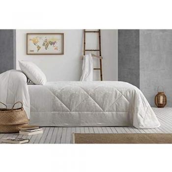 Burrito Blanco Conjunto de Colcha-Edredón 250x270 cm Acolchado Medio con 2 Fundas de Cojín/Colcha Boutí 415 con Diseño Ornamental y Liso en Color Crudo, Gris