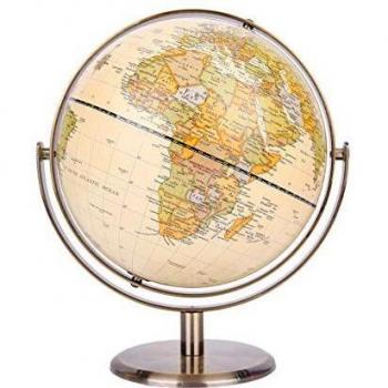 Exerz 20cm Globo Antiguo - Soporte de Metal Color Bronceado- Mapa de Ingles- Globo Terráqueo Rotación en 360 ° en Todas Las direcciones - Decoración/Educativo/geográfico - la Escuela/hogar