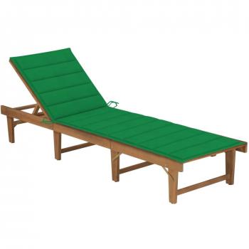 Folding Acacia Wood Sun Lounger with Cushion