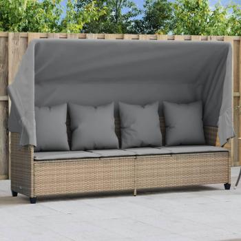 Tumbona con capota y cojines de ratán sintético en colores Negro y crema, Marrón y crema, Gris, Beige - Sillas de Exterior ideales para jardín, playa, piscina, terraza