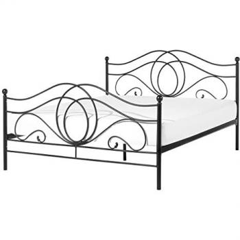 Cama Matrimonial de Metal Negro 140x200 cm con Somier de Listones y Cabecero Clásico Boho Lyra