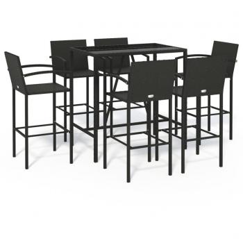 Black Poly Rattan 7 Piece Outdoor Garden Bar Set