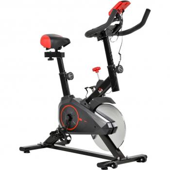 HOMCOM Bicicleta Estática con Pantalla LCD, Pulsómetro, Sillín y Manillar Ajustables en Altura, Volante de Inercia de 6 kg y Resistencia Regulable,