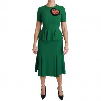 Dolce & Gabbana Green Heart Patch Mermaid Midi Viscose Dress - IT38 | S, Day Dresses, female, Green, Size: 2XS