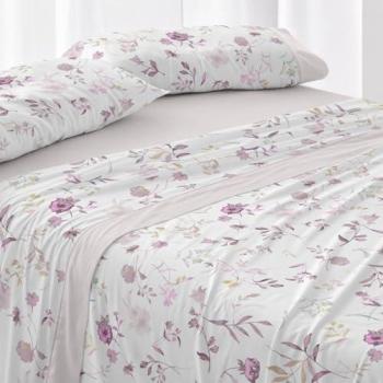 Juego de Sábanas Burrito Blanco 50% Algodón Diseño Floral Acuarela Azul - Tacto Suave, Fácil Planchado, Alta Durabilidad - Cama 90-200cm