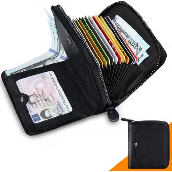 Cartera de Hombre RFID Bloqueo BTNEEU Biflod Billetera de Hombre con Cremallera 19 Ranura para Tarjeta,Cartera de Cuero con Bolsillo de Moneda para Hombre,Pequeño Monedero de Hombre como Regalo-Negro