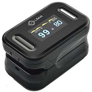 Pulsioxímetro LifeVit OL-650 con Pantalla LCD, Medición de % de Oxígeno en Sangre (SPO2) y Ritmo Cardíaco (BPM), Color Negro