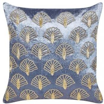Cojín Decorativo de Terciopelo Violeta y Dorado con Bordado de Conchas Marinas, Cuadrado 45 x 45 cm, Handmade Pandorea