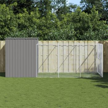 Light Grey Galvanized Steel Dog House with Run 214x457x181 cm