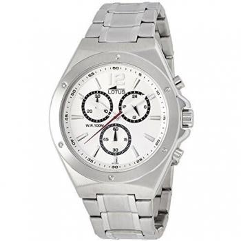 Lotus Men's Quartz Watch with White Dial Chronograph Display and Silver Stainless Steel Bracelet 10118/1