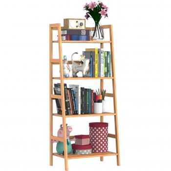 HOMCOM Estantería Escalera de Bambú 4 Niveles Organizador Multifuncional para Baño Librería Zapatero 48x30x119cm