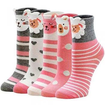 PUTUO Calcetines Divertidos Niña Calcetines de Animales, Calcetines Niñas Invierno Calcetines Térmicos Niña Calcetines de Algodón, 2-11 años, 5 pares