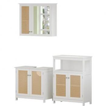 Conjunto de muebles de baño moderno Rosario, blanco, 3 piezas con espejo y mueble bajo lavabo