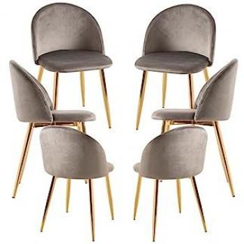 Pack 6 Sillas Comedor Vint Terciopelo Dorado - Gris Claro